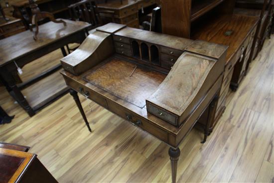 A George III design mahogany, amboyna and boxwood banded Carlton House desk, W.3ft 4.5in